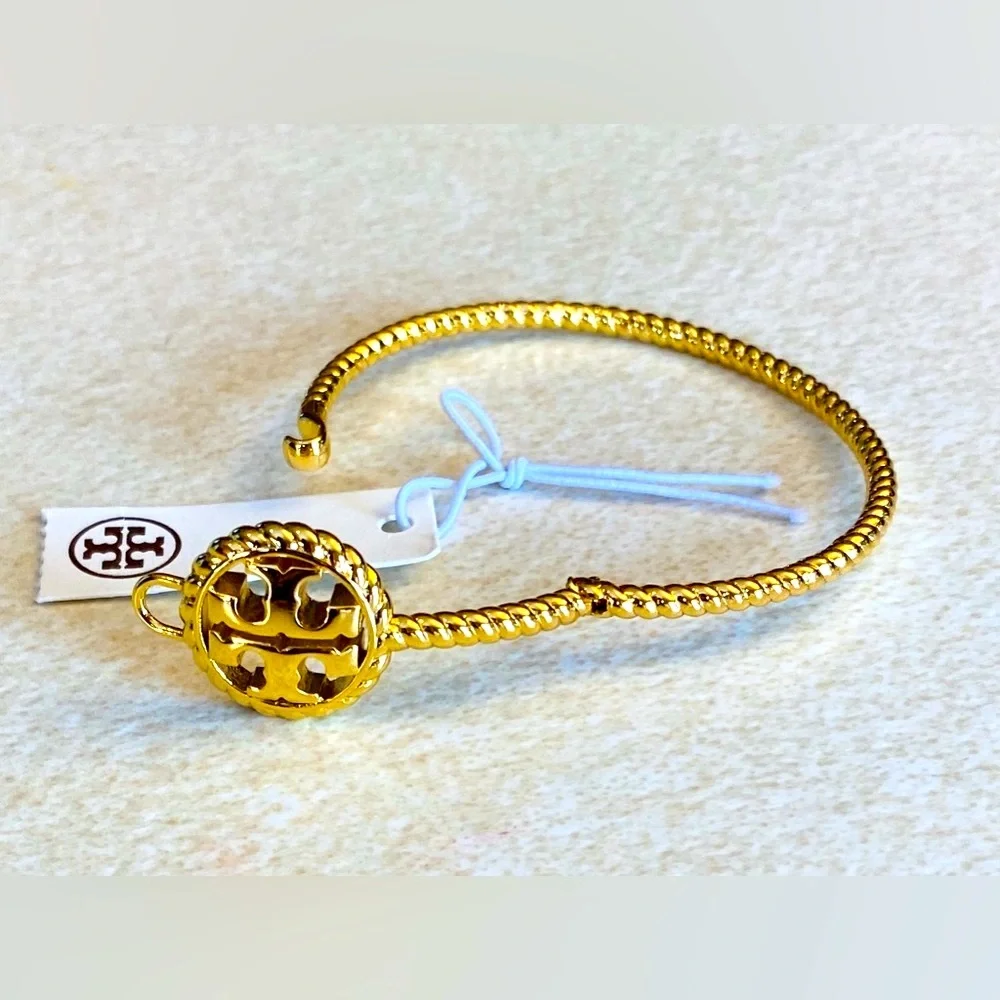 A-1BX: TORY BURCH Rope Logo Hinged Cuff Bracelet, Authentic. NWT